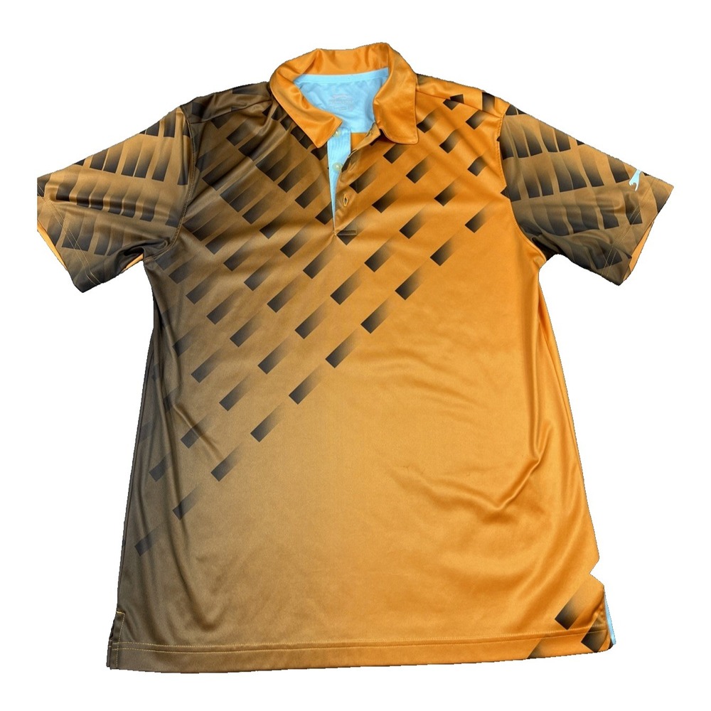 Slazenger Golf Polo Shirt Men Medium Orange Geometric Lightweight Casual Classic
